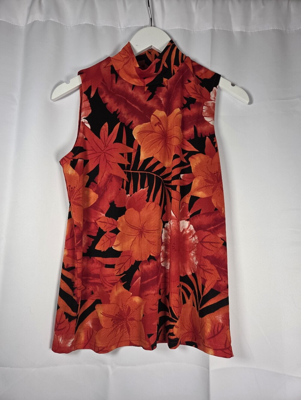 Kathy Ireland Women's L Red Tropical Floral Sleeveless Mock Stretch Turtleneck